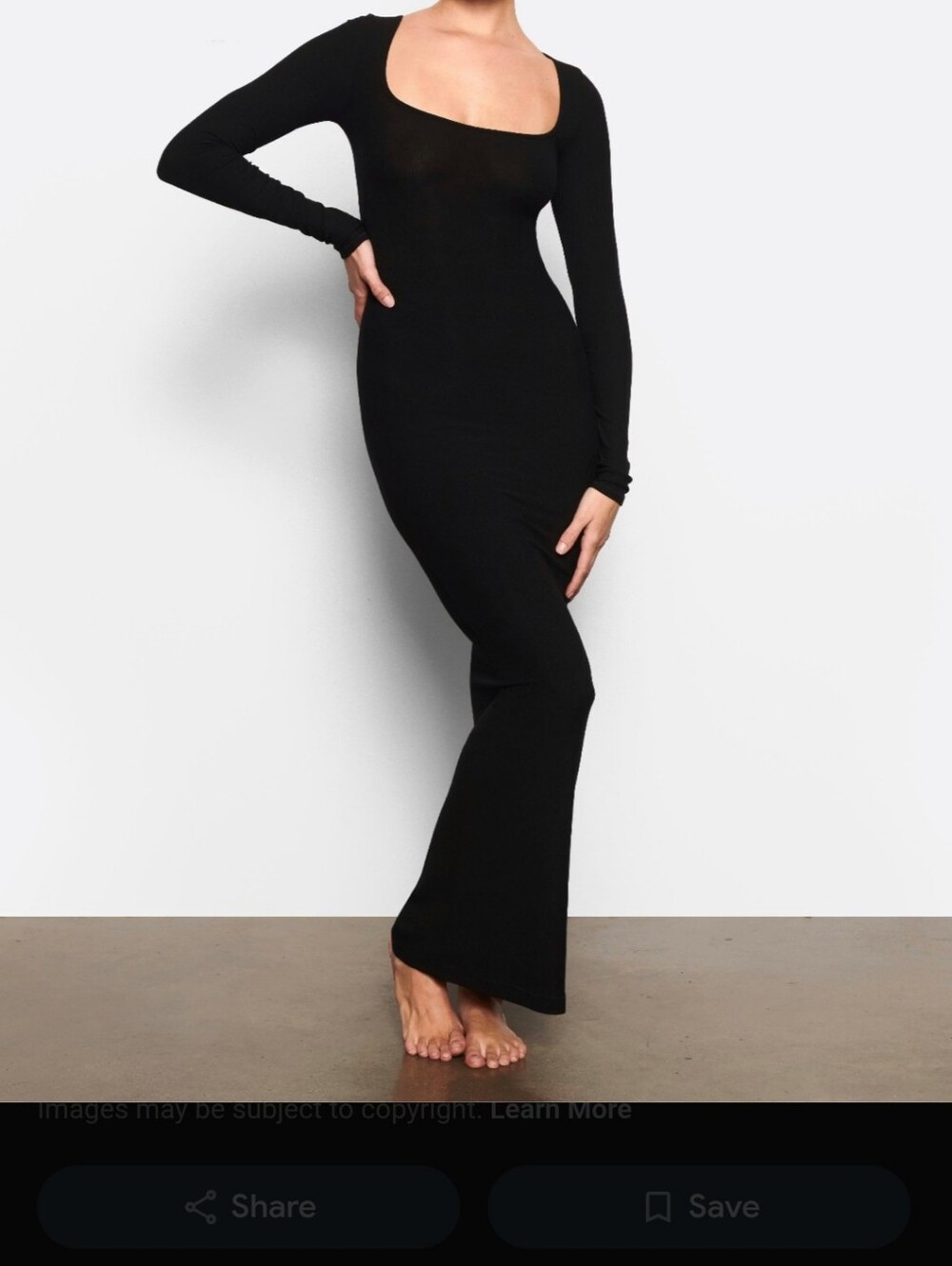 SKIMS Soft Lounge Long Sleeve Black Ribbed Maxi Dress Size XXS